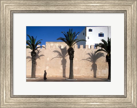 Framed Man and Palm Shadows on Walled Medina, Essaouira, Morocco Print