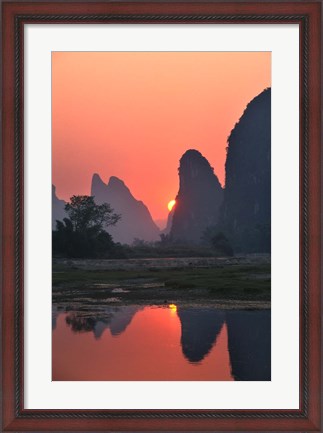 Framed Karst Hills Along the River Bank, Li River, Yangshuo, Guangxi, China Print
