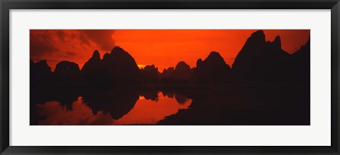Framed Panoramic of Guilin, Yangshao Li River, Limestone Mountains, China Print