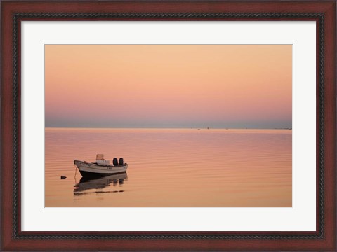 Framed Pink sunrise with small boat in the ocean, Ifaty, Tulear, Madagascar Print