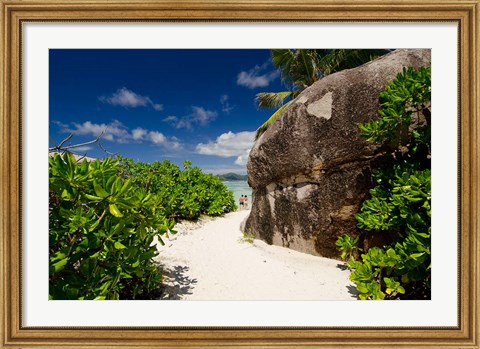 Framed Popular Anse Source D&#39;Agent white sand beach, Island of La Digue, Seychelles Print