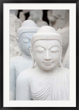 Framed Myanmar, Mandalay, Stone carver, marble Buddhas Print