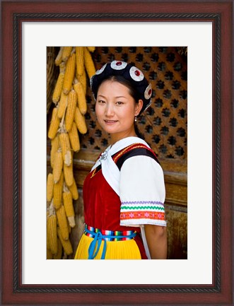 Framed Naxi Minority Woman in Traditional Ethnic Costume, China Print