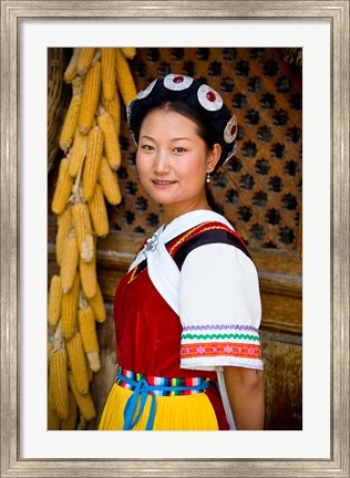 Framed Naxi Minority Woman in Traditional Ethnic Costume, China Print