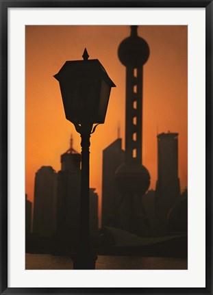 Framed Oriental Pearl TV Tower and High Rises at Sunrise, Shanghai, China Print