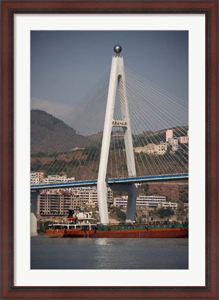 Framed River port, Badong, Suspension Bridge over Yangzi Print