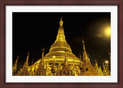 Framed Shwedagon Pagoda at Night, Yangon, Myanmar Print