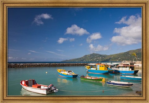 Framed Seychelles, Mahe Island, Bel Ombre, town pier Print