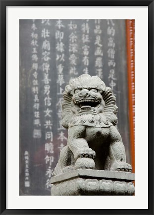 Framed Stone lion statue, Jade Buddha Temple, Shanghai, China Print