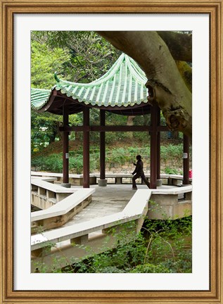 Framed Tai Chi Chuan in the Chinese Garden Pavilion at Kowloon Park, Hong Kong, China Print