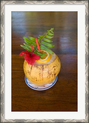 Framed Tropical cocktail, Fregate Island, Seychelles, Africa Print
