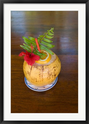 Framed Tropical cocktail, Fregate Island, Seychelles, Africa Print