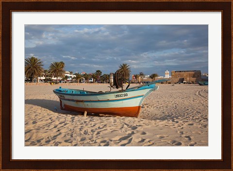 Framed Tunisia, Hammamet, Kasbah Fort, Fishing boats Print