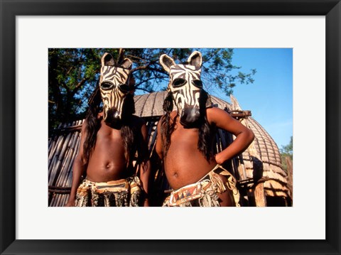 Framed Zulu Zebra Masked Dancers, South Africa Print