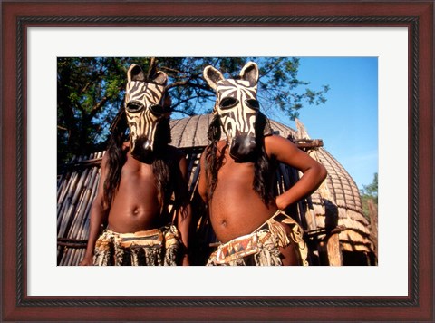 Framed Zulu Zebra Masked Dancers, South Africa Print