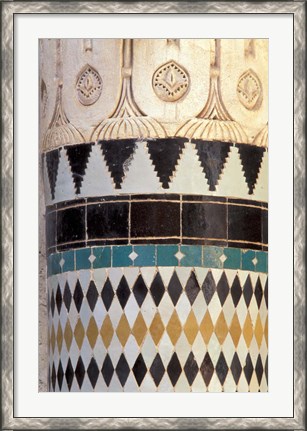 Framed Zellij Tile and Stucco on Historic Medersa, built 1333 AD, Morocco Print