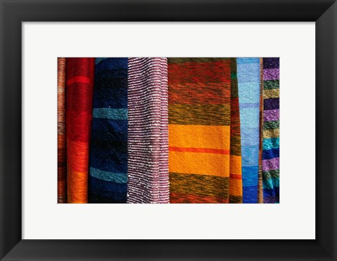 Framed Woven Moroccan silk scarves, Fes, Morocco, Africa Print
