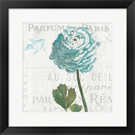 Framed Floral Messages on Wood II Blue Print