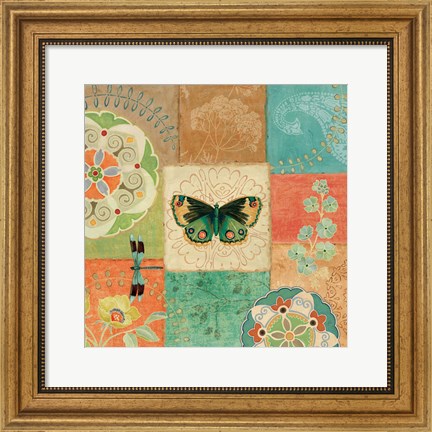 Framed Folk Floral III Center Butterfly Print