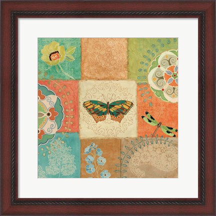 Framed Folk Floral IV Center Butterfly Print