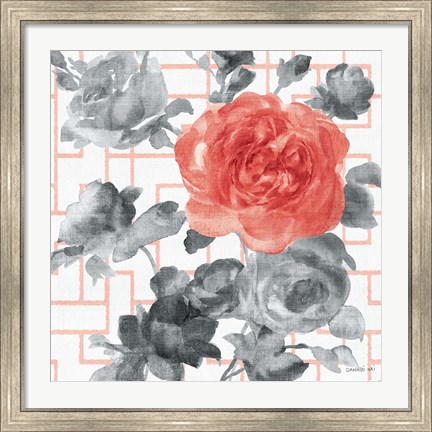 Framed Geometric Watercolor Floral I Print