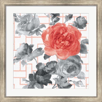 Framed Geometric Watercolor Floral I Print