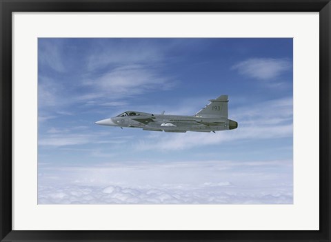 Framed Saab JAS 39 Gripen fighter of the Swedish Air Force Print