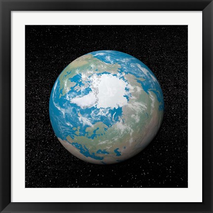 Framed 3D rendering of planet Earth centered on the North Pole Print