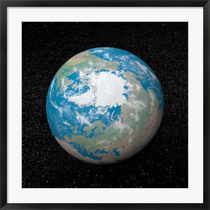Framed 3D rendering of planet Earth centered on the North Pole Print