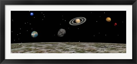 Framed View of the universe and planets as seen from a distant moon Print