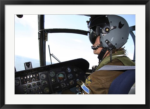 Framed Pilot in the cockpit of a CH-46 Sea Knight helicopter of the Swedish Air Force Print