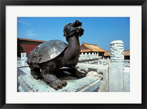 Framed China, Beijing, Forbidden City, Turtle statue Print