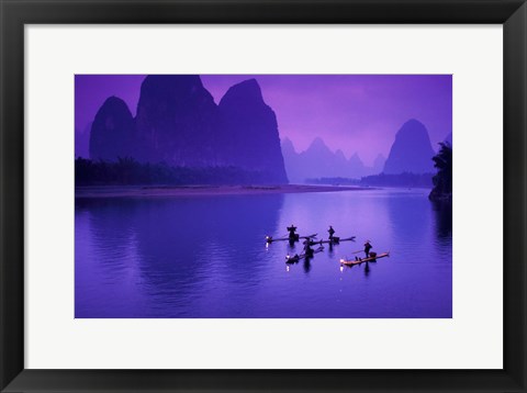 Framed Cormorant Fisherman on Li River, China Print