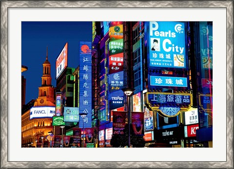 Framed neon signs along the shopping and business center at night, Nanjing Road, Shanghai, China Print