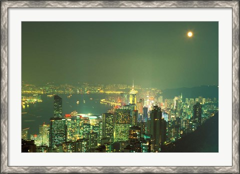 Framed City Lights at Twilight From Victoria Peak, Central District, Hong Kong, China Print
