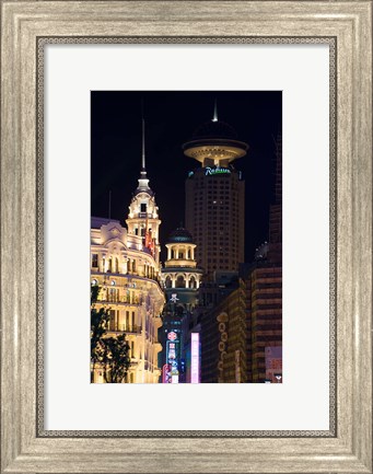 Framed Radisson Hotel and Neon-Lit Shopping District along Nanjing Road, Shanghai, China Print