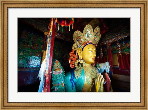 Framed Golden Maitreya Buddha, Thiksey Monastery, Thiksey, Ladakh, India Print