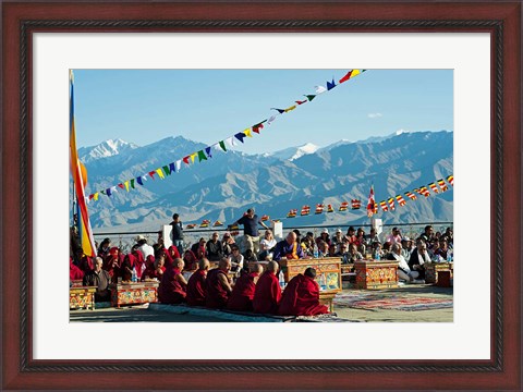 Framed Tibetan Ceremony in Shanti Stupa, Leh, Ladakh, India Print