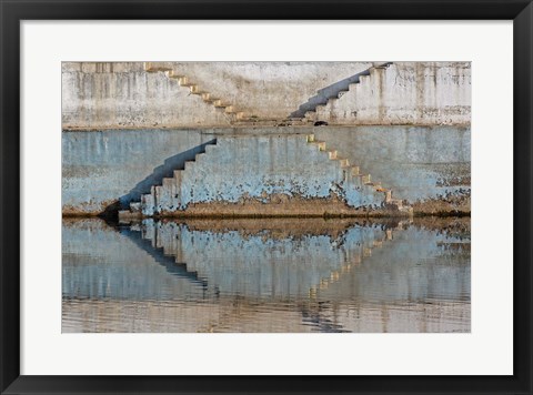 Framed Steps mirrored on small lake, Jodhpur, India Print