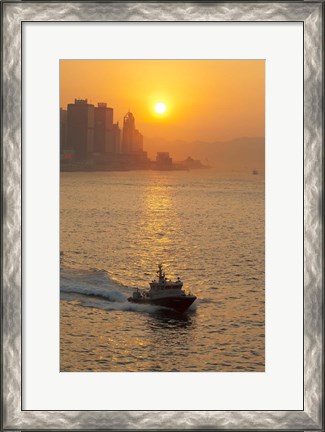 Framed Sunset view from Victoria Harbor and Kowloon, Hong Kong, China Print