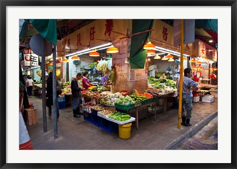 Framed Street Market Vegetables, Hong Kong, China Print