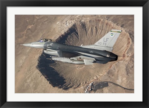 Framed F-16C Fighting Falcon flying above Arizona&#39;s Meteor Crater Print