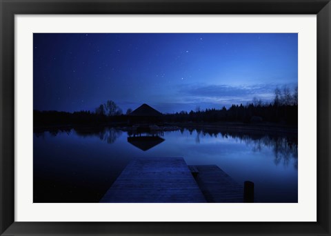 Framed small pier in a lake against starry sky, Moscow region, Russia Print