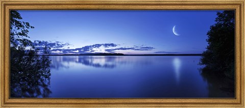 Framed Moon rising over tranquil lake against moody sky, Mozhaisk, Russia Print