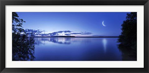 Framed Moon rising over tranquil lake against moody sky, Mozhaisk, Russia Print