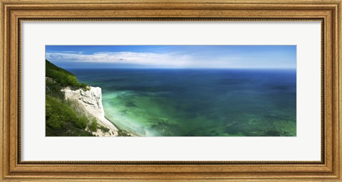 Framed Aerial view of chalk mountain and sea, Mons Klint cliffs, Denmark Print