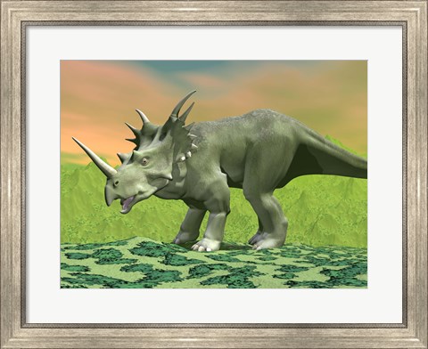 Framed 3D rendering of a Styracosaurus dinosaur Print