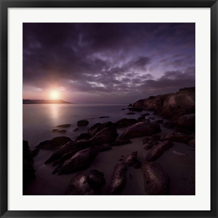 Framed Sunset over Rocky Shore, Sardinia, Italy Print