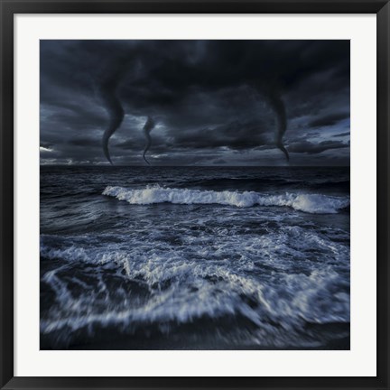 Framed Tornados in a rough sea against stormy clouds, Crete, Greece Print