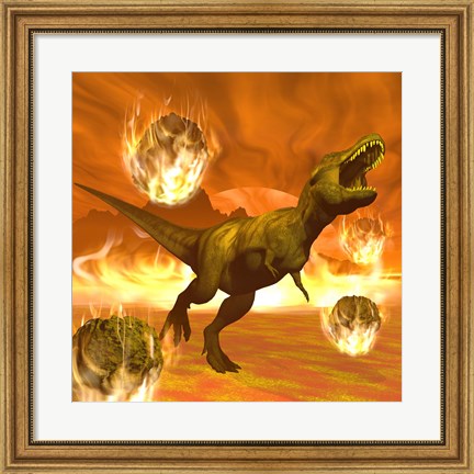 Framed Tyrannosaurus Rex struggles to escape from a meteorite crash Print